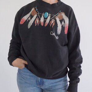 Vintage CP Designs Black Feather Colorado Puff Print Design Cotton Sweater S